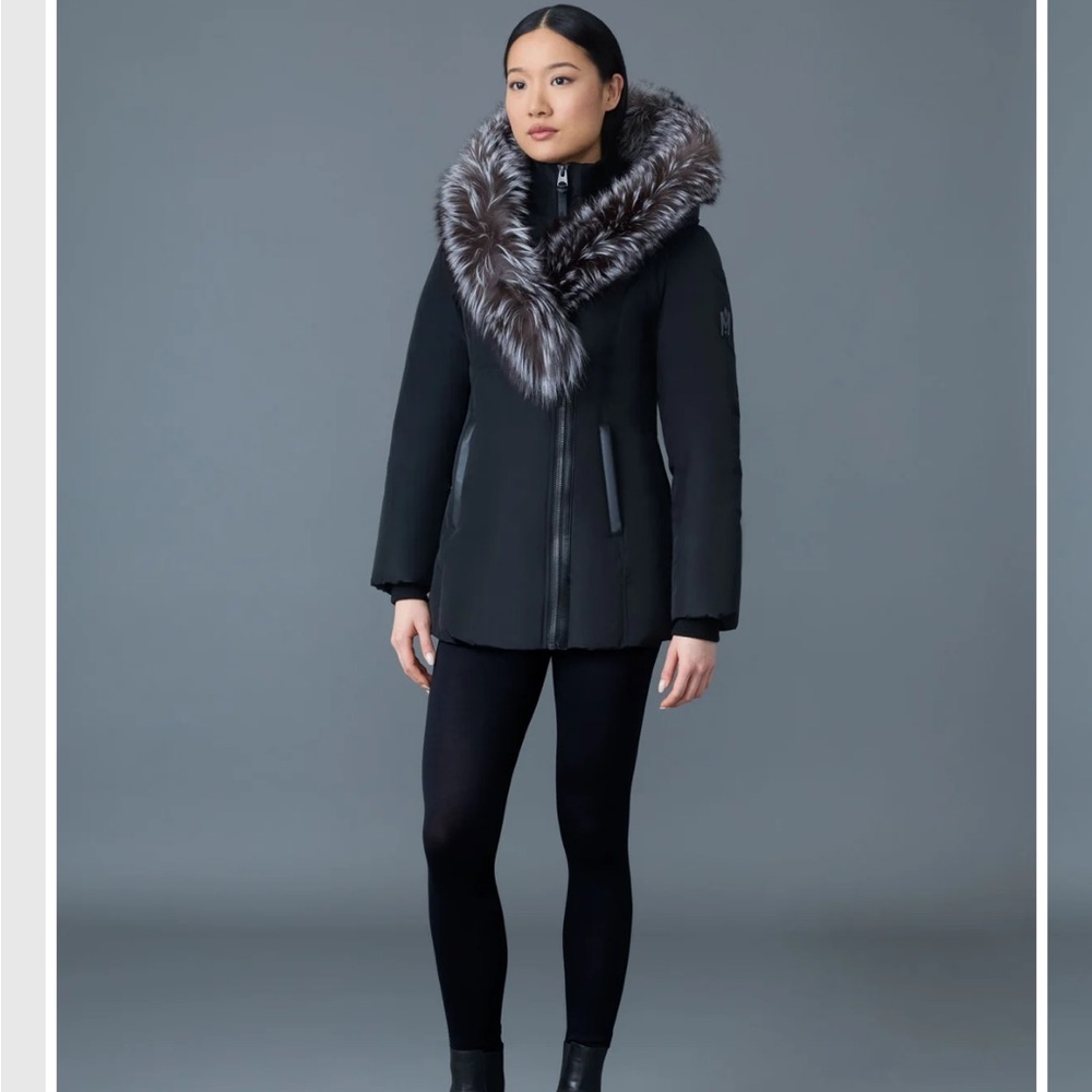 Mackage Black Jacket with Silver Fur Trim
